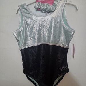 Justice Girls' Sequin Bodysuit 2-Pcs Set Silver and Black  Dancewear Leotard "L"